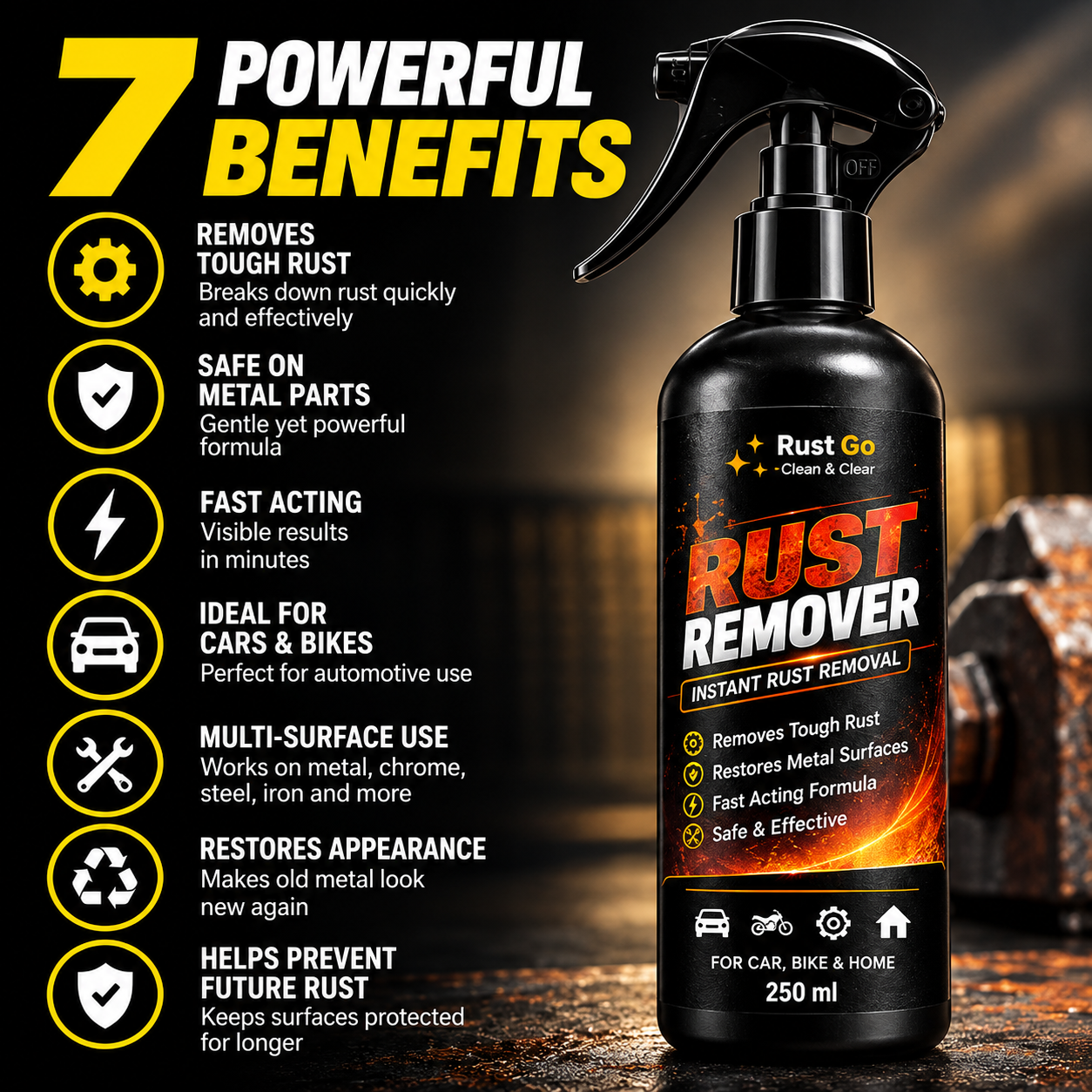 RUST GO RUST REMOVER SPRAY – FAST RUST REMOVAL FOR CARS, BIKES & METAL | BUY 1 GET 1 FREE