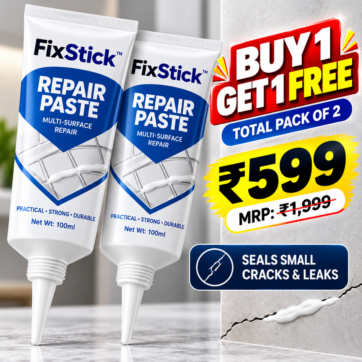 FixStick™ — Repair Paste | Seals Small Cracks & Leaks | Buy 1 Get 1 Free | Pack Of 2