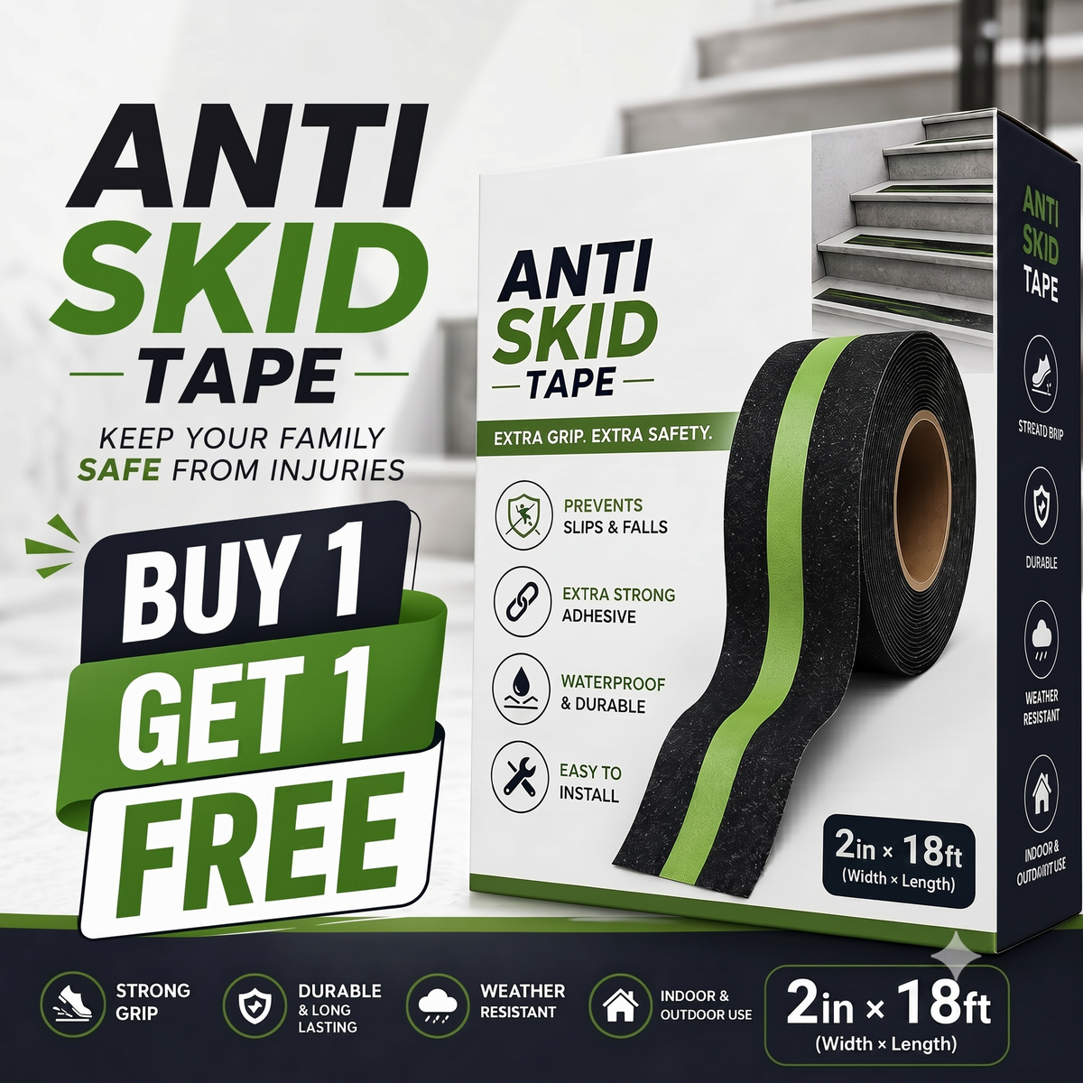 ANTI-SKID GLOW TAPE | STRONG GRIP & NIGHT VISIBILITY – BUY 1 GET 1 FREE